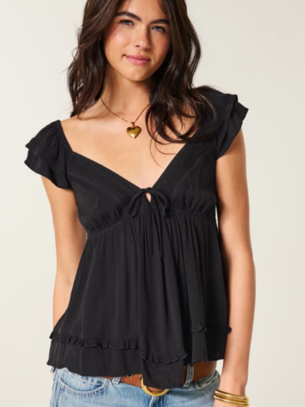 Hollister Lace Trim Babydoll Top